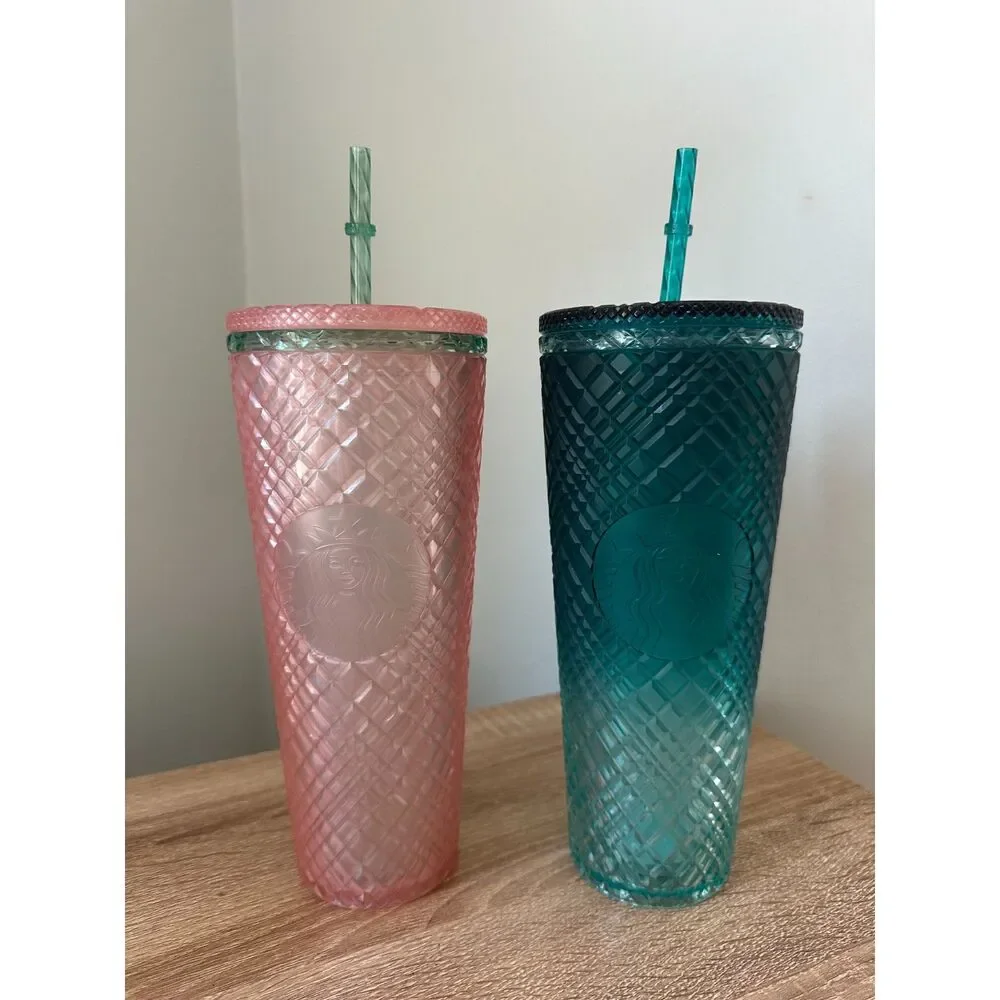 Starbucks 2023 Ombre Jeweled Studded Venti Cold Plastic Tumbler 24 oz Set of 2